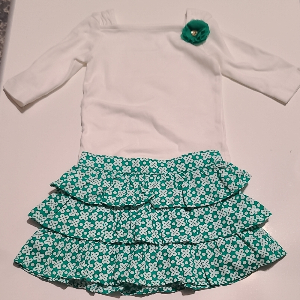Gymboree White/Green Floral Ruffle Skirt w/Top (C4)